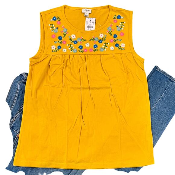 NWT J. Crew Gold W/ Floral Embroidered Yoke Tee/Tank - SIZE MEDIUM - Picture 2 of 6